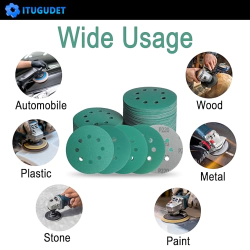 5 Inch 8 Hole Wet Dry Sanding Discs - P80-220 Assortment - 50 Pack - size: Mixed Grit