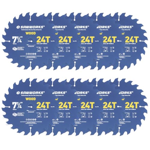 SawWorks 7-1/4" 24T 10-Pack Thin Kerf Circular Saw Blade Bulk Framing - size: 7-1/4 Inch, style: 24T-10Pack