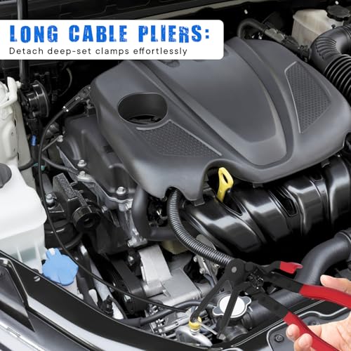 4PCS Long Reach Hose Clamp Pliers Tool Set - Flexible Wire Radiator Hose Clamp Remover for Automotive Coolant, Heater, Water Hose