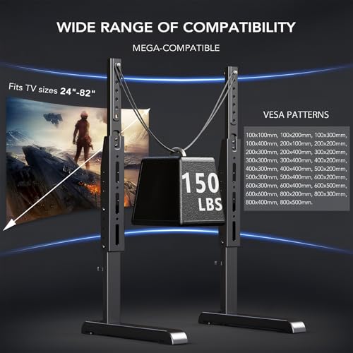 AX WABER Universal TV Stand, Table Top TV Stand Base Wobble Replacement for Most 24 to 80 Inch LCD LED TVs, 7 Height Adjustable TV Legs Hold up to 150lbs, Max VESA 800x500mm, Black AX10TB02