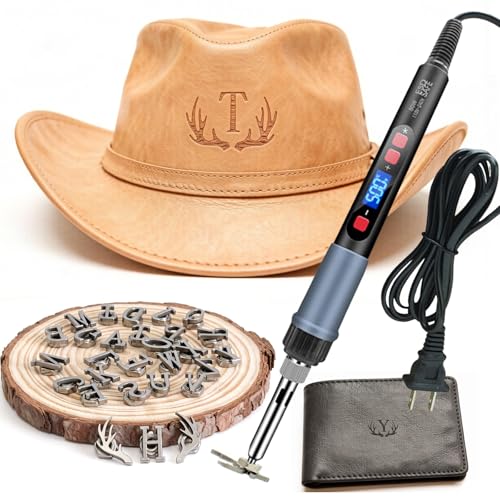 ZAGEVIVIN Upgraded Electric Branding Iron with Temperature Display – 26 Letters & 2 Antlers Kit for Wood, Leather, Food (Cake/Steak) – Safe & Easy DIY, BBQ, Crafting Gift (3/5" 28Pcs)