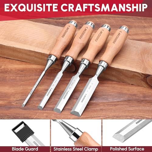 ARROW Wood Chisel Set, 4PCS CR-V Steel Chisel Tools