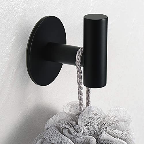 Vuzvuv Matte Black Self Adhesive Stainless Steel Towel Hook (2-Pack) | SUS304, Self-Adhesive, Heavy Duty, Waterproof, Coat Robe Clothes Wall Hook Holder for Bathroom Kitchen Office Hotel Pool - color: Black-2 Pcs