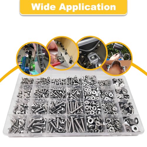Jyphorixal 1200 Pcs Screw and Bolt Assortment Kit, #4-40#6-32#8-32#10-24 Assorted Phillips Pan Head Cross SAE Screws with Nuts and Washers, 304 Stainless Steel,Bolts and Nuts Kit