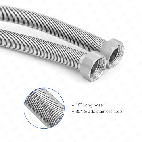 60 Inch Flexible Stainless Steel Corrugated Water Heater Connector Hose,3/4" FIP x 3/4" FIP,304 Stainless Steel Leak-Proof Flexible Line for Tankless Water Heater,Water Softener,RV,Boiler(2PCS)