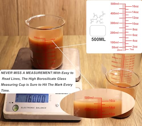 High Borosilicate Glass Measuring Cup-V-Shaped Spout,500ml(16OZ) Glass Measuring Beaker for Kitchen or Restaurant, Easy to Read - size: 500ml (16oz)