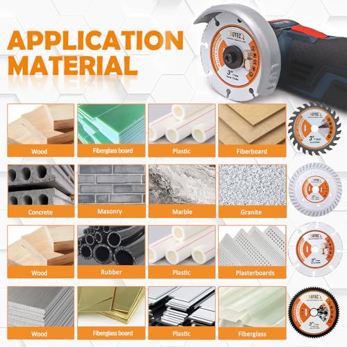 BGTEC Circular Saw Blade - 4PCS 3" Cutting Disc Arbor 3/8" for Wood Plastic Concrete Glass - style: TCT+Wood+Concrete+Glass