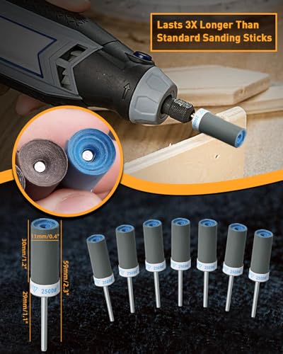 10Pcs 2500 Grit Sanding Drums Sandpaper Sticks Set with Dremel Rotary Tool for 1/8" Shank, Rotary Tool Accessories Suitable for Metal Rust Removal/Jade Polishing/Stone Grinding - size: 2500 Grit
