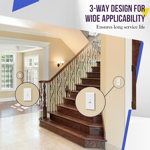 ENERLITES 3-Way Toggle Light Switch with Wall Plate Cover, 5 Pack, White - color: White, size: Switch with Wall Plate