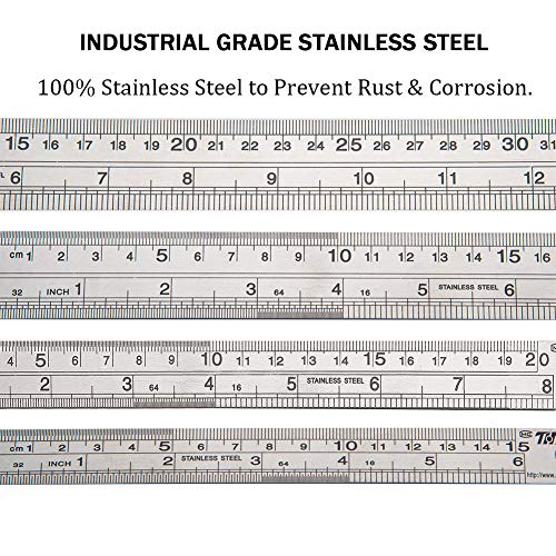 ZZTX Metal Ruler 6 Inch 8 Inch 12 Inch 16 Inch Stainless Steel 4 Pack