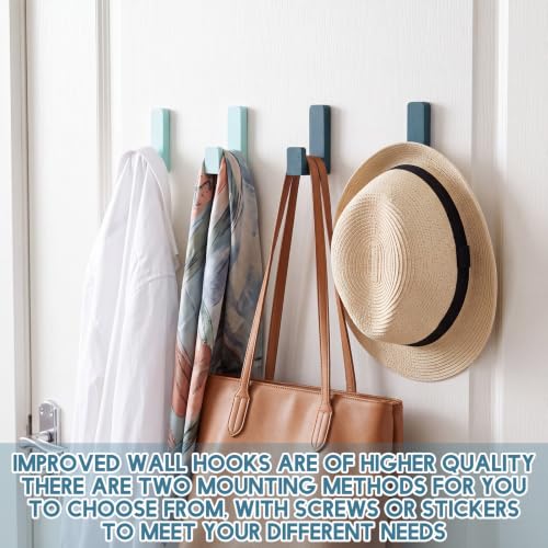 Teenyyou 6 Pcs Cute Kids Wall Hooks Adhesive for Backpack White，Mint，Blue - color: White，mint，blue