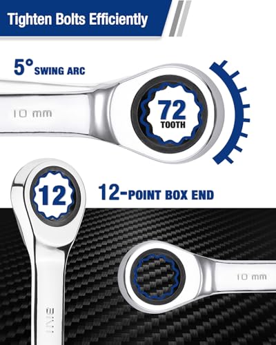 WORKPRO 10 mm Ratcheting Combination Wrench, Mirror Polish Chrome Plating - size: 10 mm, style: Mirror Polish