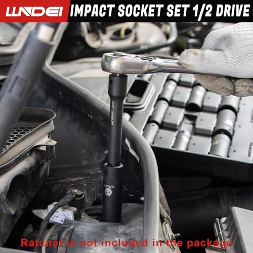 LLNDEI 1/2" Drive Deep Impact Socket Set 37Pcs SAE/Metric CR-MO - size: 37-Piece 1/2" Drive Socket Set SAE & Metric