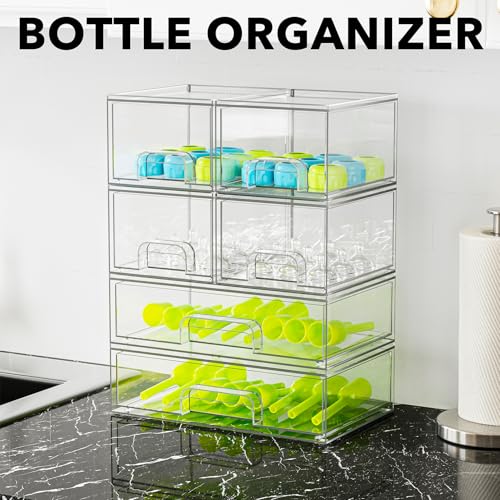 SpaceAid Bottle Storage Organizer Baby - Acrylic Bottles Station Organizer Container, Stackable Clear Drawers for Countertop, Vanity, Bathroom, Cabinet, Pantry Organization, 6 Pack, 4S2L, 15.6"H - size: 15.6"H, 6 Pack, 4S2L