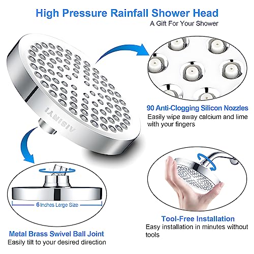 6" High Pressure Rain Shower Head, Luxury Polished Chrome Finish - color: Deluxe Chrome, size: 6 Inch Round (1 PCS)