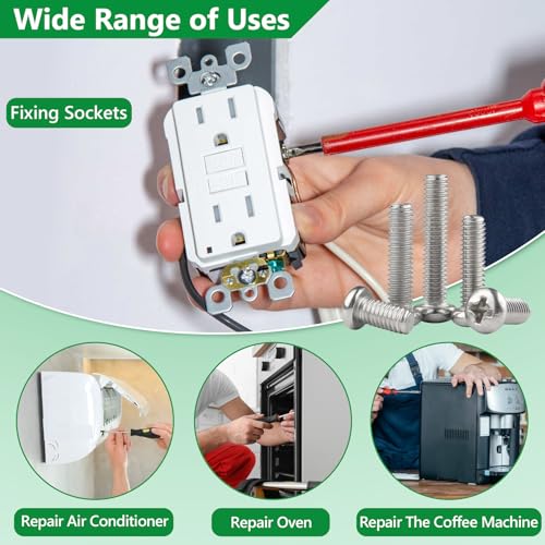 360Pcs Machine Screws #6-32#8-32#10-24 Bolt Nut Washer Kit,304SS | for Electrical Switch Boxes, Wall Socket Outlets & Faceplates, 10 Metric Sizes (M4 x 6mm to 30mm) - size: 360Pcs #6-32#8-32#10-24