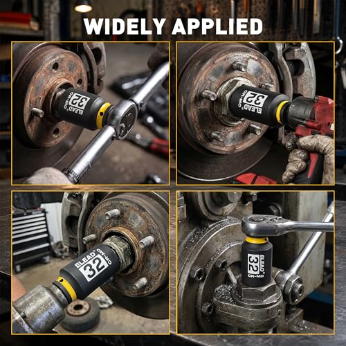 ELEAD 32 mm Socket 1/2" Drive Deep Impact Socket, Metric 6 Point 1/2-inch Drive Impact Axle Nut Sockets, CR-MO Nut Socket Set, Tools for Easy Removal of Axle Shaft Nuts - color: 32mm