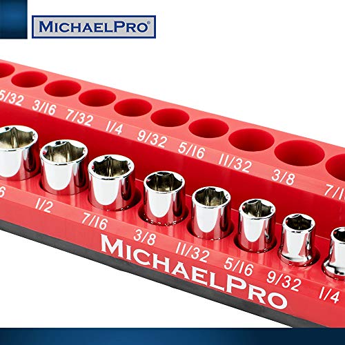 MichaelPro MP014003 3-Pc Magnetic Socket Organizer- 1/4-inch, 3/8-Inch & 1/2-Inch Drive Magnetic Socket Holder Kit in SAE, Professional Grade Socket Organizers for Toolboxes/Cabinets (SAE), Red - size: SAE