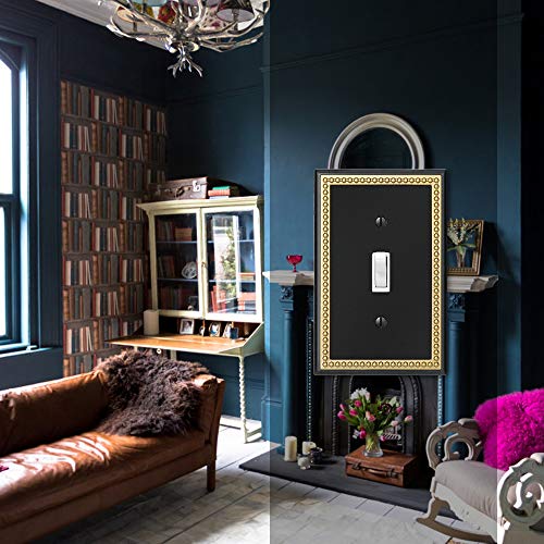 Pearled Frame Decorative Wall Plate Switch Plate Outlet Cover (Single Toggle 2PK, Black & Dark Golden) - style: Single Toggle 2PK