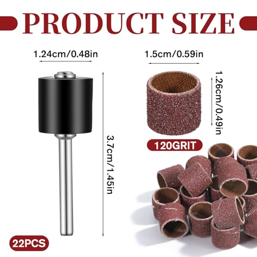 22Pcs Dog Nail Grinder, Sanding Bands and Drums Replacement Kit for Dogs and Cats, Safe Quiet Electric Nail File Grooming Supplies for Smooth Claw Care Polishing (1/2 Inch 120 Grit)