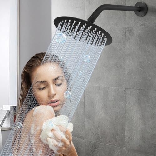 Shower Arm with Flange and Teflon Tape, Wall Mounted Shower Pipe 304 Stainless Steel Extension Arm for Fixed Shower Head & Handheld (12 Inches, Matte Black) - color: Matte Black, style: 12 Inch