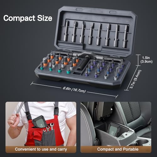 Bomivoi 42 in 1 Magnetic Screwdriver Set, Ratchet Screwdriver Set with S2 Steel Bits, Detachable Handle, Multi Bit Repair Tool Kit for Home, Furniture, Electronics, Computer, Bicycle Repair, DIY - color: Grey