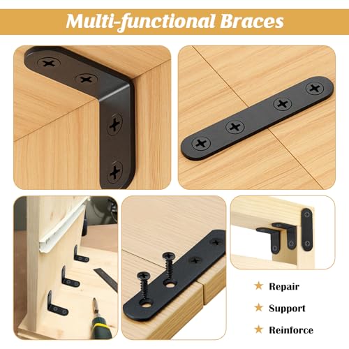 weiwei 24 PCS Stainless Steel L Brackets & Straight Brackets, Multi-Size Angle Bracket Mending Plate, Sturdy L Bracket Flat Braces Combo Set with Screws for Wood Shelves Furniture Cabinet DIY - style: Combination 1