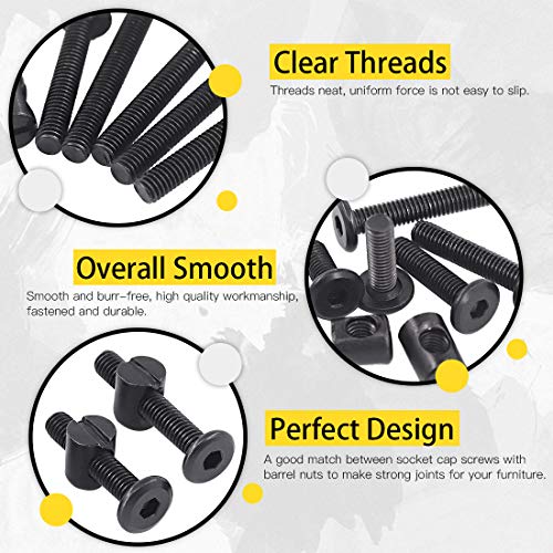 Hilitchi M6 120Pcs Black Hex Socket Head Screws Bolts Barrel Nuts Hardware Assortment Kit for Crib Baby Bed Furniture Cots and Chairs (35mm/45mm/55mm/65mm/75mm-Assortment Kit) - size: 35mm/45mm/55mm/65mm/75mm-Assortment Kit