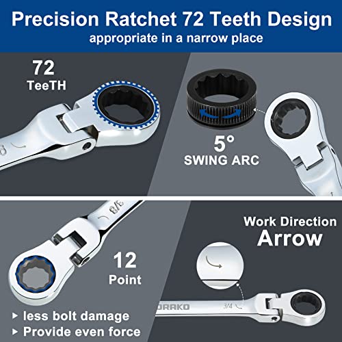 SORAKO Ratcheting Wrench Set Flex Head, 16 Piece SAE Combination Ratchet Wrench kit, 1/4″ - 13/16″ Chrome Vanadium Steel Wrenches - style: Heavy-duty