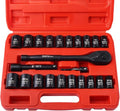 1/2" Drive Impact Socket Set, 23 Piece Metric (13-19, 21, 22, 24mm) and SAE (7/16 to 1 inch) Tool Set with 72 Tooth Reversible Ratchet, with Storage Box for Auto Repairing - color: 1/2-23pcs