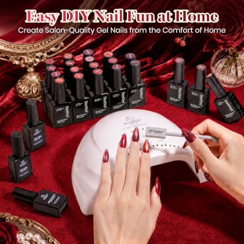 Beetles Red Gel Nail Polish Set, Jelly Glitter Cat Eye Solid Color | 20 Colors Shimmer Magnetic Nail Gel Kit with Base Coat Top Coat Matte Top Coat, LED UV Light Cure Soak Off Nail Art Manicure - color: A-Mixed Finishes | Burgundy Dream
