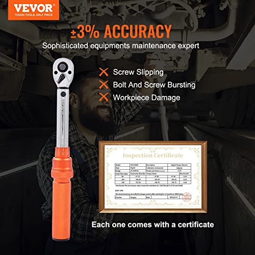 VEVOR 1/4-inch Drive Click Torque Wrench, 20-200in.lb/3-23n.m Mechanical Dual Range Scales, Dual-Direction Adjustable with Adapters Extension Rod - size: 1/4" 4 PCS