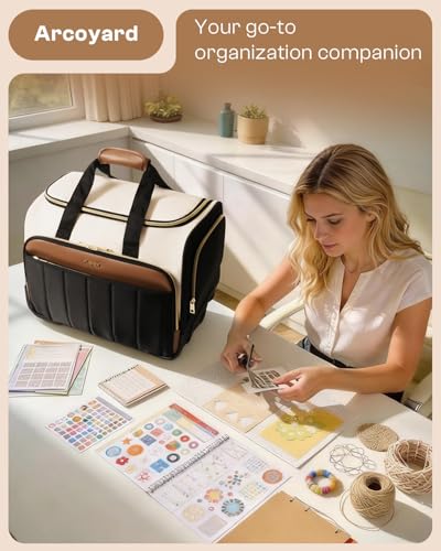 Arcoyard Rolling Craft Bag, Rolling Teacher Bag with Wheels, Beige Brown - color: Beige Brown