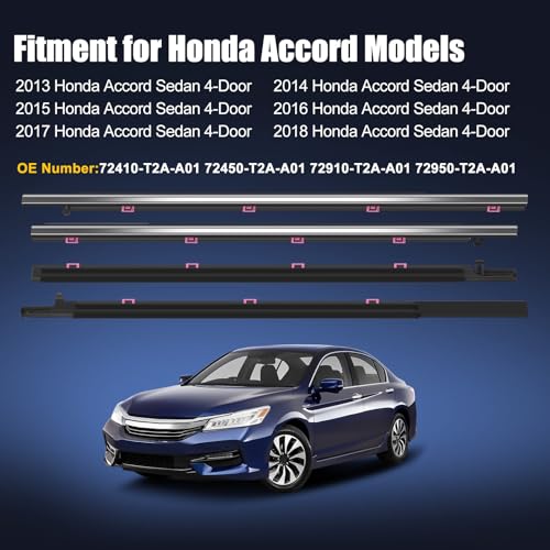 Window Molding Trim for 2013-2018 Honda Accord 4-Door Sedan | 4PCS Chrome-plated Weatherstrip Rubber Seals, Replaces #72450-T2A-A01, High-rebound Buckle Design, Built-in Metal Layer - size: 2013-2018 Honda Accord