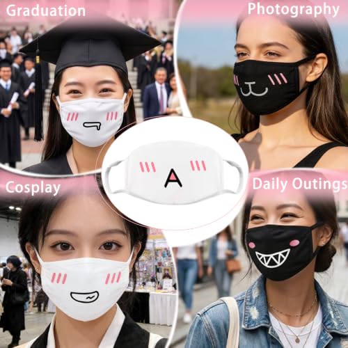 16Pcs Cute Face Mask for Women & Men Kawaii Anime Mask, Reusable Washable Cat Face Masks With Soft Cotton Anti-Dust Cute Masks for Adult Teens, Black & White