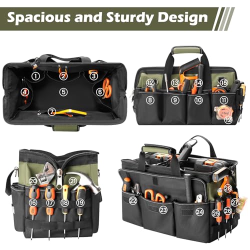 VJI 16" Portable Heavy Duty Tool Bag with Adjustable Shoulder Strap, Green - color: Green, size: Medium