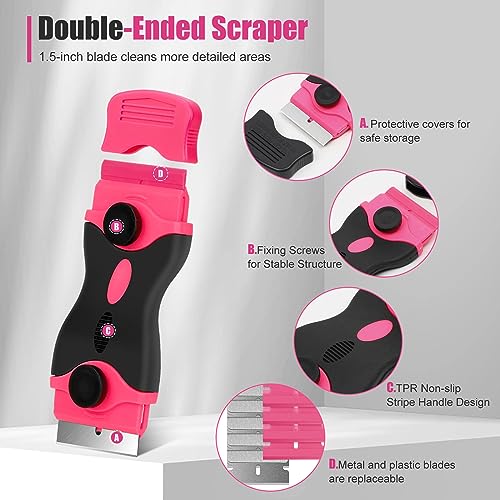 THINKLEARN Razor Blade Scraper Tool, Pink Razor Scraper with 40Pcs Blades - color: 42pcs Razor Scraper Set