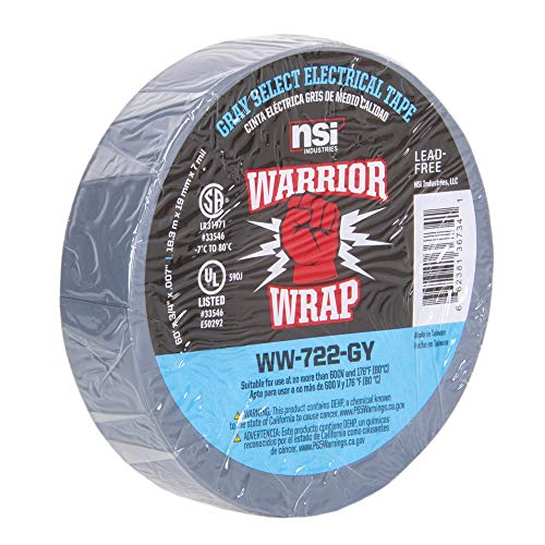 NSi Industries WarriorWrap Select 3/4 in. x 60 ft. 7 mil Vinyl Electrical Tape, Gray (WW-722-GY) - size: 3/4 in. x 60 ft. x 7 mil