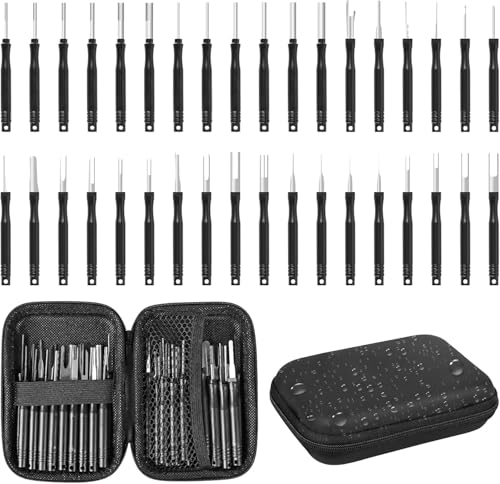 Terminal Removal Tool Kit 36 Pcs Depinning Tool Electrical Connector Pin Removal Tool Kit Pin Extractor Tool Set Wire Terminal Release Tool for Automotive Car Household Devices - Black - color: 36 PCS - Black Round Handle