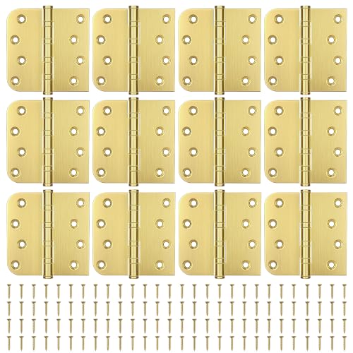 KOLET 4 Inch Gold Ball Bearing Door Hinges Square and 5/8'' Radius 12 Pack - color: Gold, size: 12 Packs