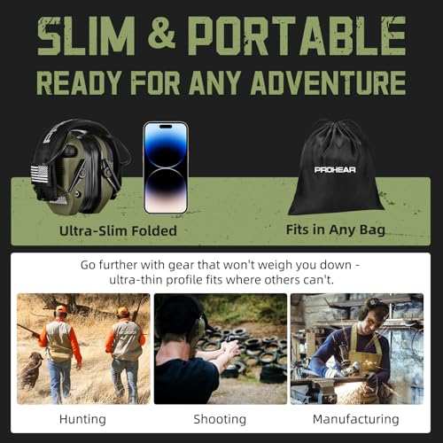 PROHEAR 022 Electronic Ear Protection for Shooting & Hunting - 29dB SNR Noise Reduction, 4 Omnidirectional Microphones - color: Electronic-silicone Ear Pads-green