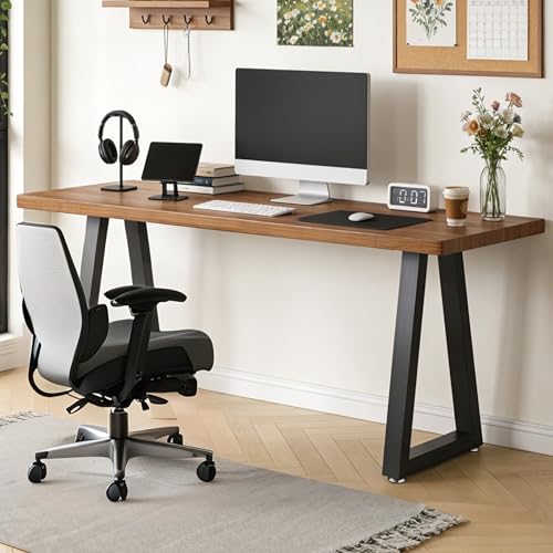 Metal Table Legs 28x17.7 Inch Trapezoid Desk Legs, Heavy Duty Industrial Steel Furniture Feet Set of 2 for DIY Kitchen Table Base, Console, Computer Desks (Black) - size: H28" × W17.7" T