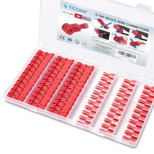 TICONN T Tap Wire Connectors, T Wire Quick Splice Connector, T Connectors for Wiring with Storage Case (Red 80 Pcs) - style: Red 80 Pcs