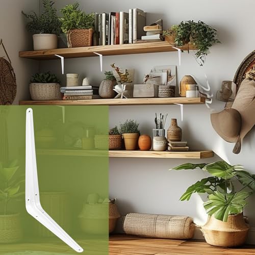 24 Pack 10" x 8" Heavy Duty Metal Shelf Brackets, Floating Shelf Bracket, L Brackets for Shelves, Perfect for 10 Inch Wide Wood Boards, Rustic Farmhouse Decorative Wall Mount Corner Brace - size: 24 Pack 10" x 8" White