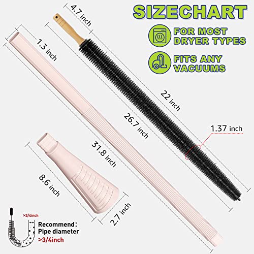 Sealegend 2 PCS Dryer Vent Cleaner Kit, Dryer Lint Vacuum Attachment&Brush - color: Pink
