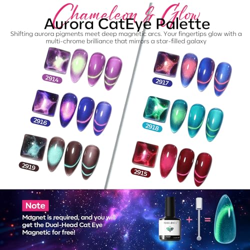 modelones Glitter Cat Eye Gel Nail Polish Set with Magnet Fall Cateye Gel - color: A A A1 Aurora CatEye