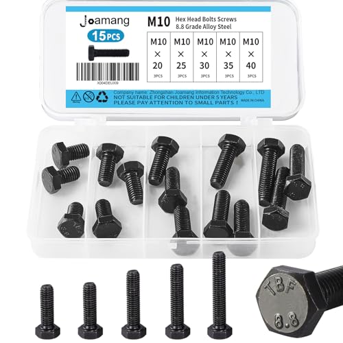 M10 x 20mm 20mm 25mm 30mm 40mm Hex Bolts, Hexagon Head Screw, 8.8 Grade Alloy Steel, Black Oxide Finish, Metric Full Machine Thread, Assortment Kit 15PCS - size: M10x20-40mm(15PCS)