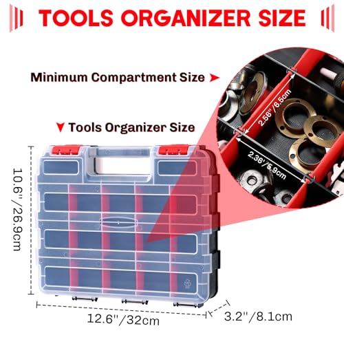 Small Parts Organizer 2Pack Storage Case Tools Box 34-Compartments - color: Red
