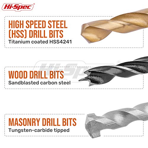 Hi-Spec Drill Bit Set Multi SAE - 11 Sizes 1/16in to 3/8in - HSS Titanium - size: 130pc