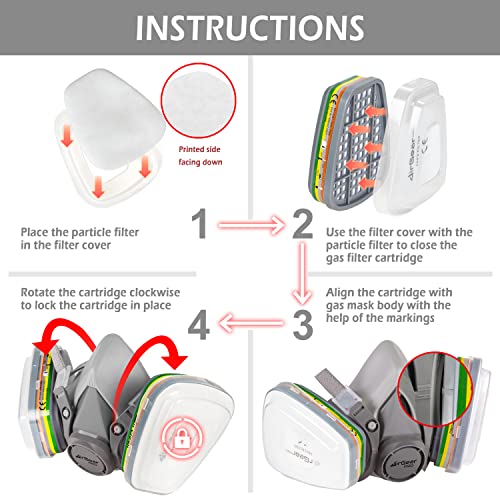 AirGearPro M-500 ABEK1-P2 Reusable Respirator Mask | Anti-Dust mask Ideal for Spray Painting, Sanding, Building work, DIY and more. - style: Abek1 P2